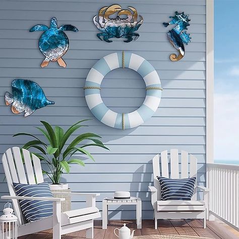 Nautical Crafts Michaels Stores, Wall Art For Lanai, Coastal Bathroom Artwork, Beach Decorations For Home, Coastal Wall Art Living Room Beach, Rustic Nautical Wall Art, Beach Theme Painted Furniture, Beach Reefs For Doors, Beach Theme Wall Art