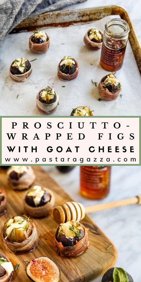 Fig And Goat Cheese Appetizer, Date Night Appetizers At Home, Fig Goat Cheese Appetizer, Prosciutto Wrapped Figs, Goat Cheese Fig Jam Appetizer, Goats Cheese Starter, Prosciutto Wrapped Figs With Goat Cheese, Easy Goat Cheese Appetizer With Fig Jam & Pecans, Fig Goat Cheese Prosciutto