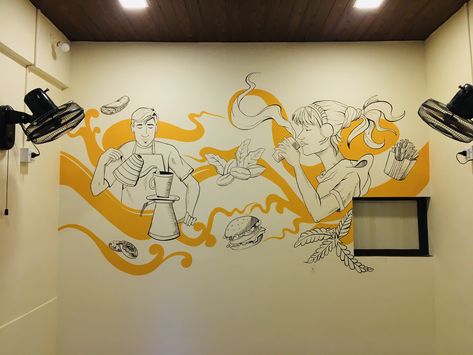 Coffee Shop Wall Painting, Mural Coffee Shop, Chinese Restaurant Interior, Japanese Coffee Shop, Cafe Painting, Modern Coffee Shop, Cafe Menu Design, Leopard Tattoos, Cafe Wall Art