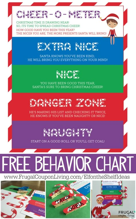 FREE Elf on the Shelf Behavior Chart Cheer-O-Meter on Frugal Coupon Living. This and more printable elf on the shelf accessories. Daily Elf on the Shelf Ideas. Elf On Shelf Notes, Elf Twister, Elf On The Shelf Costume, Elf On The Shelf Funny, Printable Elf On The Shelf, Elf Printables, Jumper Ideas, Note Printable, Funny Elf On The Shelf