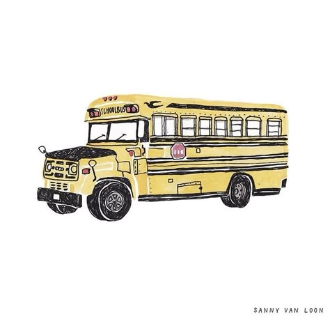 School Bus Illustration, Bicycle String Art, Bus Illustration, School Bus Drawing, Skoolie Ideas, Bus Drawing, Illusion Drawings, Some Drawings, The Sketchbook