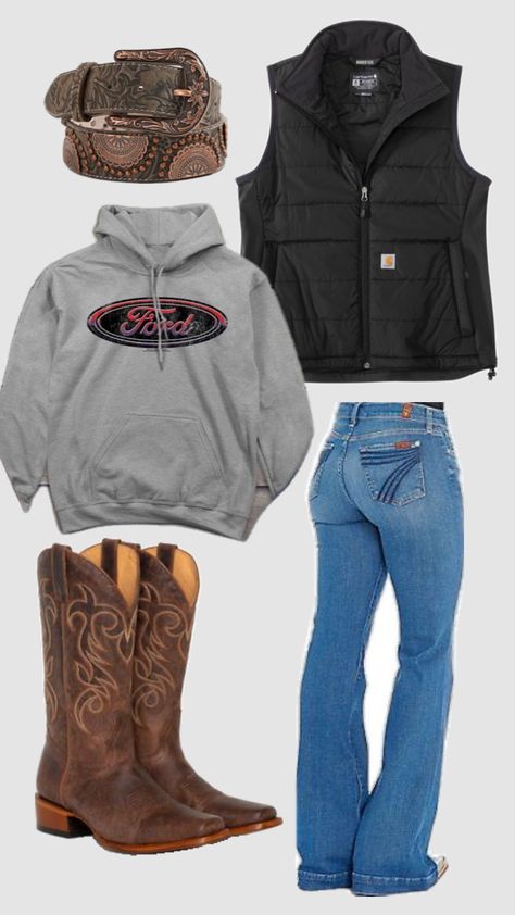 Country Outfits With Ripped Jeans, Country Comfy Outfits, Southern Mom Outfits, Cold Vacation Outfits, Country Work Outfits, Western Going Out Outfit, Country Outfits Winter, Carhartt Women Outfits, Carhartt Women's Outfit