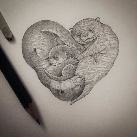 Sea Otter Tattoo, Otter Tattoo, Otter Drawing, Otter Art, Petit Tattoo, Baby Otters, Black And White Illustrations, Instagram Illustration, My Dear Friend