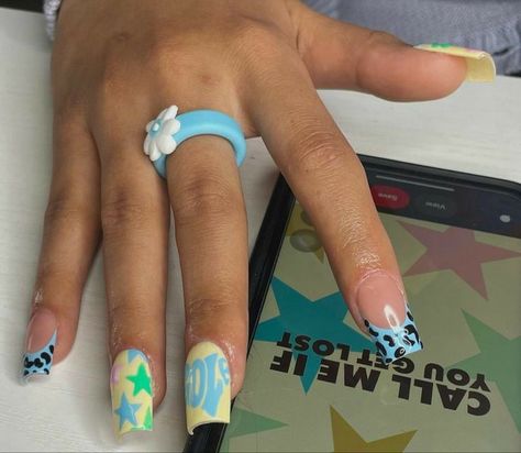 Racun Shopee, Inspired Nails, Classy Acrylic Nails, Unique Acrylic Nails, Gem Nails, Square Acrylic Nails, Dream Nails, Funky Nails, Tyler The Creator