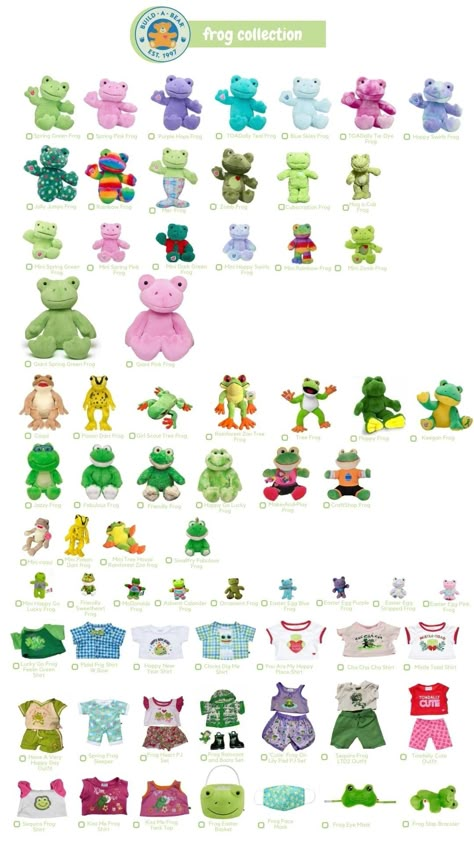 Build A Bear Frog Checklist 2023 Build A Bear Frog Aesthetic, Frog Build A Bear, Build A Bear Frog, Gacha Fits, Halloween Duos, Childhood Things, Small Frog, Double Life, Build A Bear