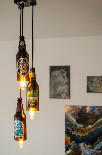 Diy With Beer Bottles, Beer Bottle Recycling Ideas, Beer Bottles Decoration, Beer Bottle Crafts Decoration, Beer Bottle Ideas, Beer Bottle Decoration Ideas, Glass Bottle Lights, Diy Beer Bottle, Beer Bottle Lamp