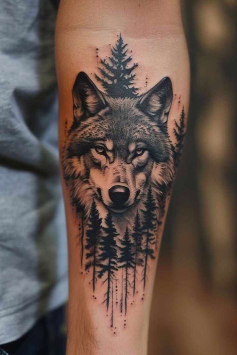 Wolf Tattoo Wrist, Half Sleeve Wolf Tattoo For Men, Men Tattoo Wolf, Inner Forearm Cover Up Tattoo Men, Wolf Floral Tattoo Design, Wolf Tattoo For Women Back, Wolf Tattoos Men Forearm, Wolves And Women Tattoo, Wolf Shoulder Tattoo Men