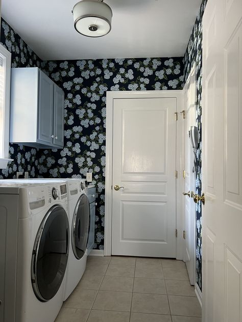 I wanted to freshen up my laundry room! I used Rifle Paper Wallpaper and painted the cabinets Faded Flaxflower Sherwin Williams. Faded Flaxflower, Laundry Room Update, Room Update, Paper Wallpaper, Sherwin Williams, Laundry Room