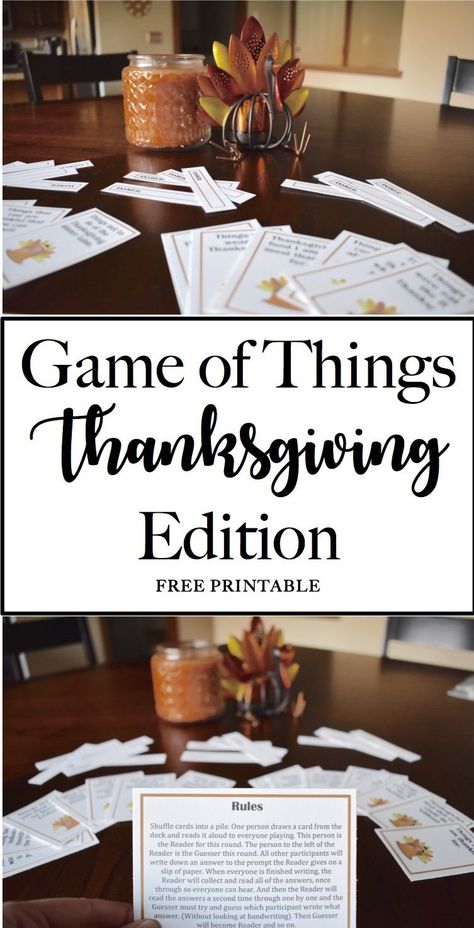 Game of Things: Thanksgiving Edition + Free Printable | Gym Printable Planner Friendsgiving Activities, Thanksgiving Family Games, Thanksgiving Games For Adults, Fun Thanksgiving Games, Friendsgiving Games, Friendsgiving Ideas, Dinner Games, Fall Brunch, Friendsgiving Party