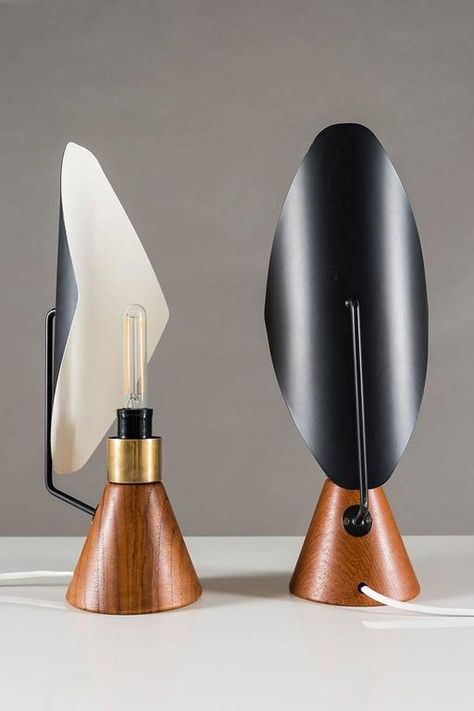 Swedish Mid-Century Modern Table Lamps by Svend Aage Holm-Sørensen for ASEA For Sale Industrial Style Lamps, Mid Century Modern Table Lamps, Luminaire Original, Industrial Livingroom, Lighting Design Interior, Table Lamp Design, Wooden Lamp, Design Industrial, Bedside Table Lamps