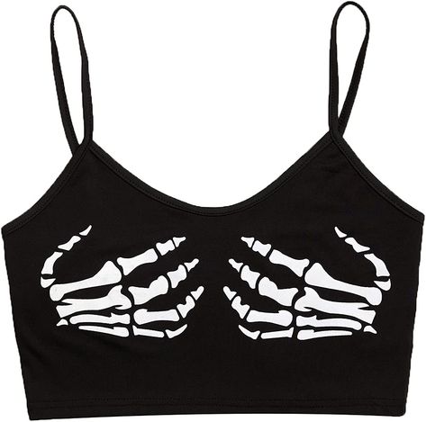 Punk Aesthetic Outfit, Goth Skeleton, Women Skeleton, Y2k Cami, Aesthetic Clothing Stores, Crop Cami Top, Punk Aesthetic, Skeleton Skull, Aesthetic Shop