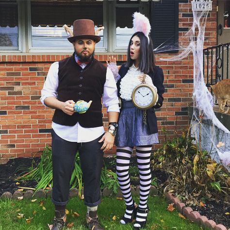 DIY March Hare and White Rabbit Alice In Wonderland costumes Mad Hatter Diy Costume, March Hare Costume, White Rabbit Costumes, Alice In Wonderland Rabbit, Mad Hatter Costume, Rabbit Costume, Mad Hatter Party, Alice In Wonderland Costume, Wonderland Costumes