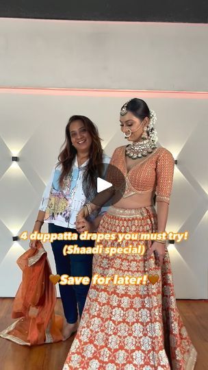 55K views · 1.8K reactions | 1 duppatta, endless ways to wear 🎀🧡  HMUA & Draping - @nikitas_bridal_studio   #orange #weddingseason #lehenga  #Drape #saree #Dupatta #reelsinstagram #new #tips #ideas #inspo #checkit #shaadi #bride #tricks #jugaad #sareehacks #drapingdesigns #ghaghra #lehenga #gujjus #nbs #mua #hairstylist #share #sareefashion #lehengacholi #hacks  #makeupartist #useful #explorepage | Nikita Dave - Mumbai Based Makeup Artist and Coach | Jasleen Royal · Assi Sajna Lehenga Duppta Draping Style, Odhni Draping Styles On Lehenga, Wedding Lehenga Dupatta Draping, Dupata Drape On Lengha, Bride Dupatta Draping, Traditional Drape Lehenga With Dupatta For Wedding, Dupatta Draping Styles Lehenga Choli, Ways To Drape Lehenga Dupatta, Traditional Drape Nida Dupatta For Wedding