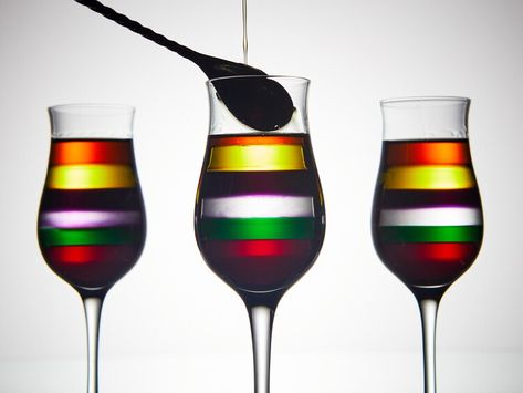 How to Make Layered Cocktails and Drink the Rainbow — Epicurious Drink The Rainbow, Layered Cocktails, Layered Drinks, Roasting Times, Keep Practicing, Simple Vinaigrette, Burr Coffee Grinder, Pureed Soup, Slow And Steady