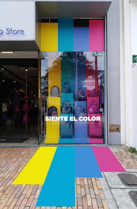 Cool Store Fronts, Colourful Store Design, Colorful Window Display, Store Display Ideas Visual Merchandising, Store Window Displays Ideas, Pride Window Display, In Store Marketing, Store Window Design, Colorful Signage