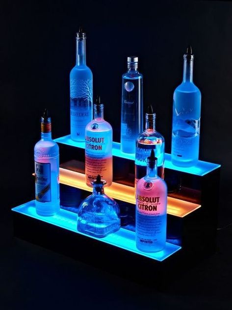 Hometalk Drink Shelf, Liquor Shelf, Whiskey Room, Commercial Bar, Liquor Bar, Bar Shelves, Bar Shelf, Floating Lights, Bottle Display