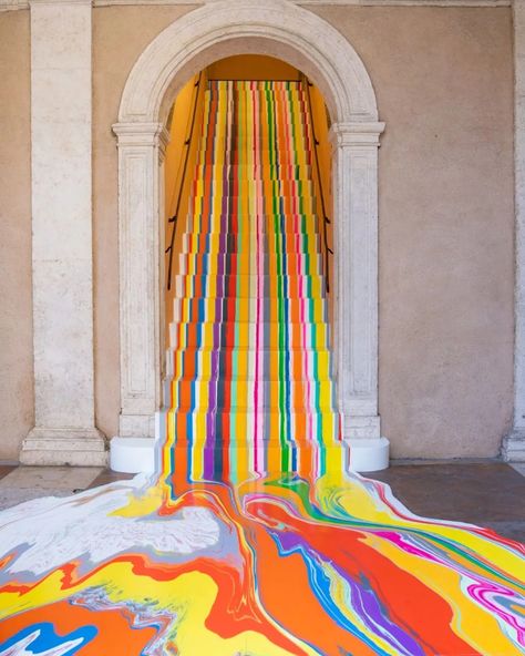 Graphic Design Installation, Color Factory, Colorful Installation Art, Rainbow Art Installation, Pink Art Installation, Nostalgia Art Installation, Colorful Art Installations, Immersive Space Art Installations, Stair Art