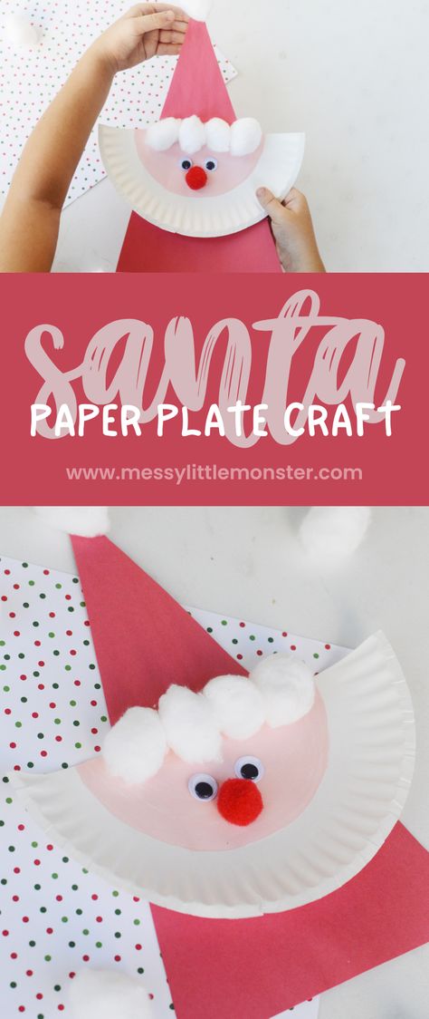 Paper plate santa craft for kids to make. Christmas Art For Toddlers, Paper Plate Santa Craft, Paperplate Christmas Crafts, Santa Craft For Kids, Paper Plate Santa, Santa Claus Craft, Santa Handprint, Santa Claus Crafts, Santa Craft