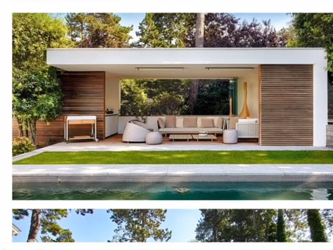 Modern Pergola Designs, Moderne Have, Modern Pool House, Backyard House, Modern Pergola, Pool Cabana, Pergola Design, Backyard Kitchen, Modern Pools