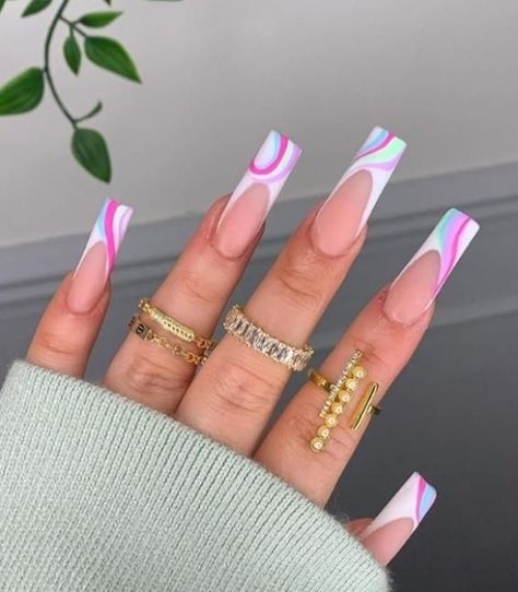 Dental Nails, Summer Acrylic Nails Pastel, Nails Acrylic Colorful, Pastel Acrylic Nails, Colorful Acrylic Nails, Nails Acrylic Spring, Nails Rainbow, Unghie Sfumate, Nail Acrylic