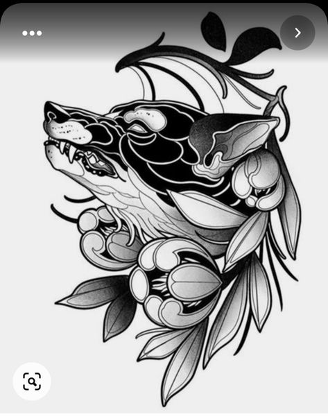 Blackwork Tattoo Stencil, Neo Traditional Blackwork, Blackwork Wolf Tattoo, Neo Traditional Black And Grey, Neo Traditional Wolf, Blackwork Tattoo Design, Neo Traditional Art, Fox Tattoo Design, Neo Tattoo