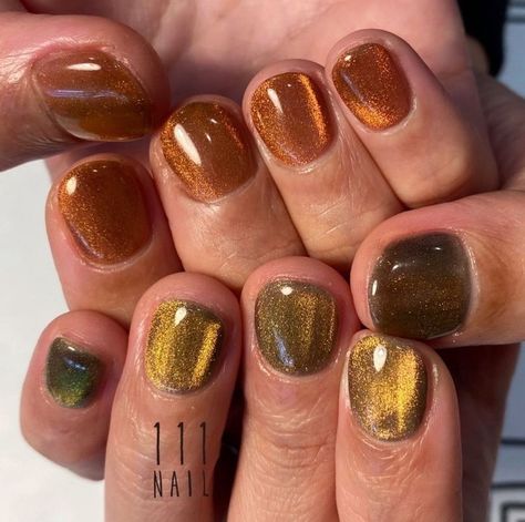 Eye Cat Nails Design, Orange Cat Eye Nails, Mermaid Hands, Amber Nails, Acrylic Nail Designs Coffin, Casual Nails, Glow Nails, Simple Nail Art Designs, Soft Nails