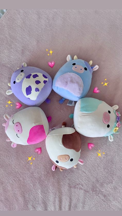 Aesthetic Squish Mellows, Cow Squishmallow Collection, Squishmallows Wallpaper, Aesthetic Cows, Squishmallow Aesthetic, Squishmallows Aesthetic, Mini Squishmallows, Pink Girly Aesthetic, Squishmallow Collection