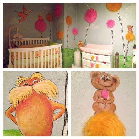 The Lorax themed nursery! Lorax Themed Nursery, The Lorax Nursery, Lorax Nursery, Dr Seuss Nursery, Baby Stella, Girl Nursery Room, Nursery Theme, Playroom Ideas, Themed Nursery