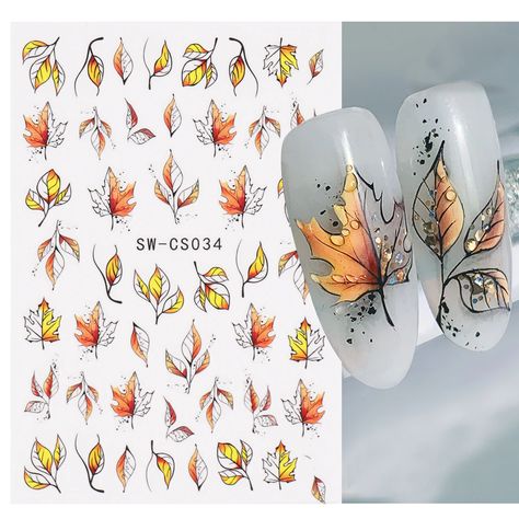 Smarter Shopping, Better Living! Aliexpress.com Thanksgiving Nail Art, Watercolor Decor, Autumn Nail, Gel Polish Manicure, Fall Nail Art Designs, Nail Stickers Decals, Nail Art Stickers Decals, Leaves Autumn, Floral Nail Art