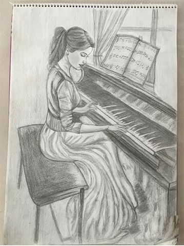 Pencil Drawing Pictures, Science Drawing, Piano Art, Playing The Piano, Music Drawings, Girl Drawing Sketches, Sketches Pencil, Art Sketches Pencil, Art Drawings Sketches Pencil