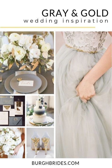 Modern Gray and Gold Wedding Inspiration. For more wedding color ideas, visit burghbrides.com! #weddingcolorpalette #weddingcolorinspiration #grayandgoldwedding #etheralweddinginspiration #weddingcolorscheme Gray Gold Wedding, Gray And Gold Wedding, Wedding Styles Themes, Grey Wedding Theme, Gray Wedding Colors, Wedding Color Ideas, Gold Wedding Colors, Colour Trend, Wedding Aesthetics