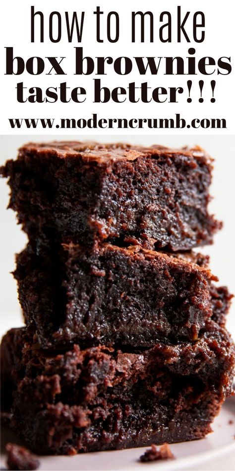 Fudge Brownie Mix Hacks, Fudge Brownie Box Mix Recipes, Brownie Bars Recipes Simple, Dessert Brownies Recipes, How To Make Box Brownies Chewy, Chocolate Box Cake Mix Recipes Fudge Brownies, Brownie Mix Hacks Boxes, Box Brownie Hack, How To Make Box Brownies Fudgy