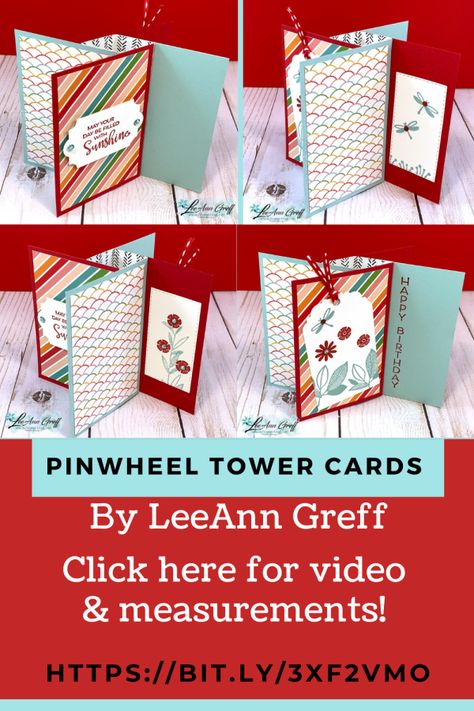 Tower Card Tutorial, Pinwheel Tower Card, Tower Cards, Tower Card, Spinner Card, Stampin Up Project, Scrapbooking Techniques, Paper Crafts Card, Fold Cards