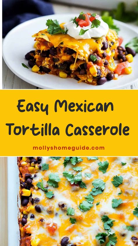 Delight in the rich flavors of a Mexican tortilla casserole using this simple and tasty recipe. Build layers of corn tortillas, flavorful ground beef, gooey cheese, and delicious enchilada sauce for a satisfying dish perfect for any weeknight dinner.

Ingredients
1 tablespoon extra virgin olive oil
1 large chopped yellow onion
1 minced medium garlic clove
1 teaspoon ground cumin
1 1/2 teaspoons chili powder
1 (14-ounce) can fire-roasted diced tomatoes, drained with 1/4 cup juice set aside
1/4 cu Taco Bake Corn Tortillas, Flour Tortilla Casserole Recipes, Yellow Corn Tortillas Recipes, Mexican Casserole With Corn Tortillas, Corn Tortilla Casserole Recipes, Corn Tortillas Casserole, Taco Casserole Bake With Tortillas, Taco Casserole With Corn Tortillas, Tortilla Bake Casserole