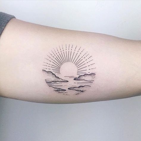 Wildflowers Tattoo, 20 Tattoo, Sunrise Tattoo, Private Tattoos, Sunset Tattoos, Shape Tattoo, Illustration Tattoo, Summer Tattoo, Cloud Tattoo