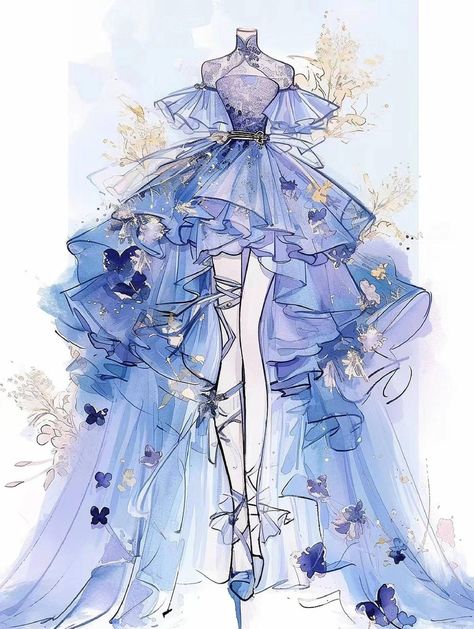 Anime Dress Design Beautiful, Ethereal Dress, Dress Design Drawing, Clothing Design Sketches, Old Fashion Dresses, Fantasy Dresses, Fashion Drawing Dresses, Drawing Anime Clothes, Dress Design Sketches