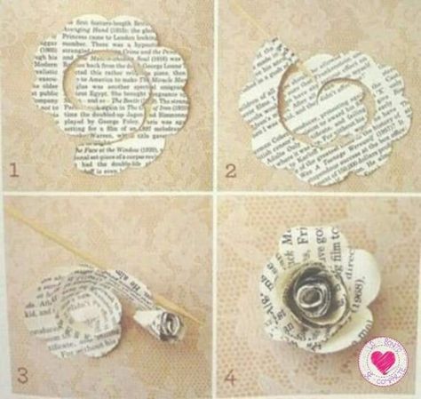 Newspaper Ideas, Sheet Music Crafts, Diy Newspaper, Diy Rose, Fleurs Diy, Book Page Crafts, Music Crafts, Diy Roses, Old Book Pages