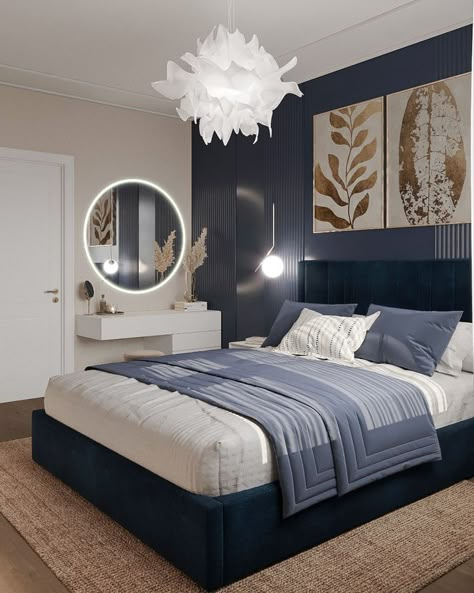 Blue Bedroom Design, Blue Bedroom Decor, Dekorasi Kamar Tidur, Bedroom Bed Design, Bedroom Furniture Design, Room Makeover Bedroom, Bedroom Refresh, Blue Bedroom, Room Inspiration Bedroom