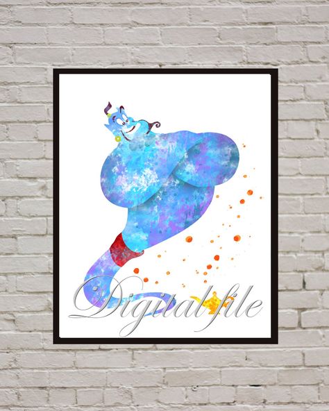 Disney Genie, Room Watercolor, Aladdin Disney, Genie Aladdin, Watercolor Nursery, Poster Watercolor, Download Images, Decor Nursery, Aladdin