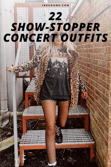 Save this pin for stunning concert outfit inspiration that will have you turning heads! Elevate your style game with these show-stopping ensembles. #ConcertOutfits #FashionInspo #RockYourWorld Teenage Concert Outfits, Hip Concert Outfit, Night Out Concert Outfit, Black Boots Concert Outfit, Fishnets And Shorts Outfits Plus Size, Concert Day Outfit, Matching Outfits Best Friend Concert, Three Doors Down Concert Outfit, Night Time Concert Outfits