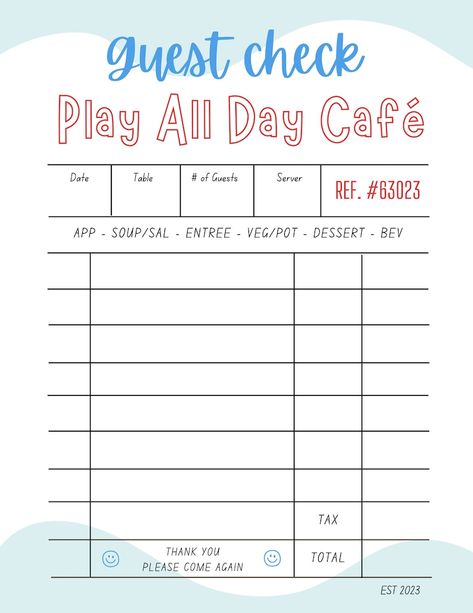 Kindergarten Subtraction, Pretend Play Printables, Play Printables, Subtraction Kindergarten, Printable Props, Guest Check, Pretend Play Kitchen, Bullet Journal Printables, Subtraction Worksheets