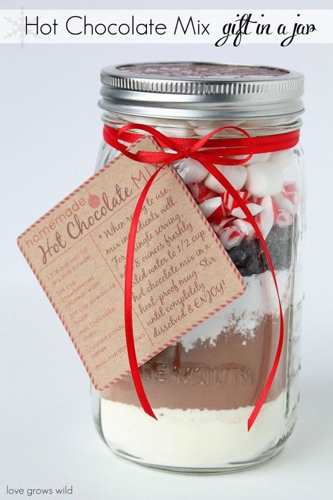 Homemade Hot Chocolate Mix - This recipe makes the most delicious hot chocolate ever! So rich and creamy with the perfect amount of sweetness. Love this layered Gift in a Jar idea for the holidays! Gift In A Jar, Jar Projects, Homemade Hot Chocolate Mix, Delicious Hot Chocolate, Mason Jar Meals, Homemade Hot Chocolate, Chocolate Caliente, Hot Chocolate Mix, Mason Jar Gifts