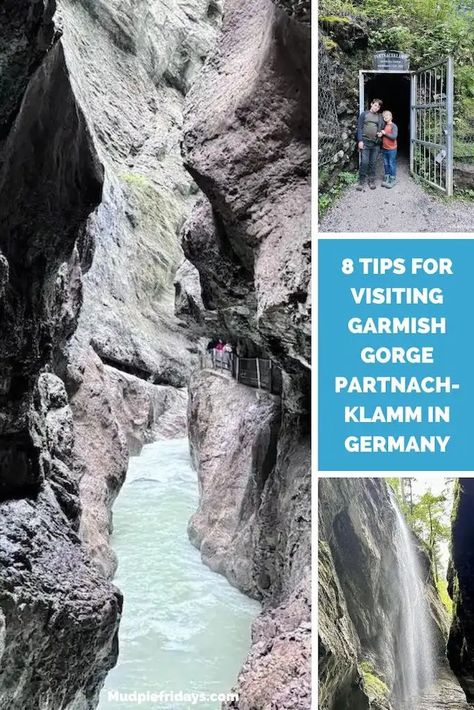 Your Ultimate Guide to Visiting Garmisch Gorge - Partnachklamm. Planning a trip to the stunning Garmisch Gorge? Get the lowdown on the best time to visit, cost, what not to miss, and vital tips for a smooth and hassle-free adventure to this natural wonder. Save this pin for your travel planning! Partnach Gorge Germany, Bavarian Alps, Germany Travel Guide, Garmisch Partenkirchen, Travel Wanderlust, Travel Planning, Germany Travel, World Traveler, In The Rain