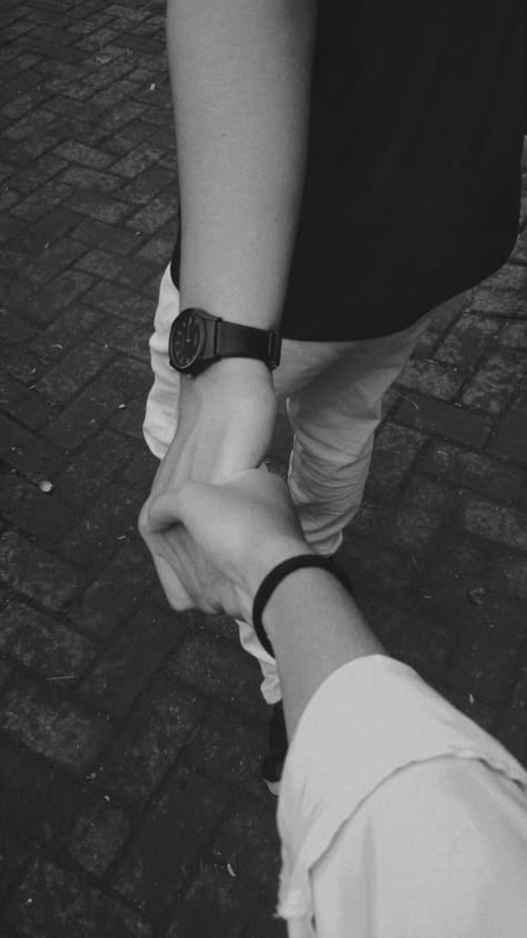 Holding Hands, Walking, Road, Black And White, White, Black