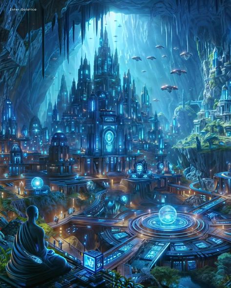 Environmental Reference, Futuristic City Utopia, Idea Story, Scifi Artwork, Hidden City, Portal Art, Sci Fi City, Secrets Of The Universe, Anime Backgrounds