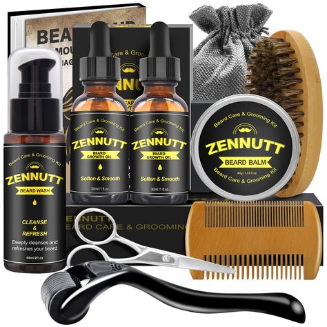 PRICES MAY VARY. The Beard Set with Beard Wash：ZENNUTT beard kit includes beard shampoo/wash to wash beard without stripping your skin of its own oils.They have a pH-balanced formula to leave your beard shinier and make it grow faster. 2 Pack Beard Growth Oil and Balm: ZenNutt beard oil,beard balm are made of high quality Jojoba oil,Argan Oil and Vitamin E to prompt beard growth and control dandruff & split ends,Leaves your beard tidy and in good appearance.No more irritation or flakes! Beard Br Beard Grooming Kit, Beard Growth Kit, Beard Care Kit, Beard Shampoo, Beard Growth Oil, Beard Conditioner, Beard Kit, Beard Brush, Beard Wash