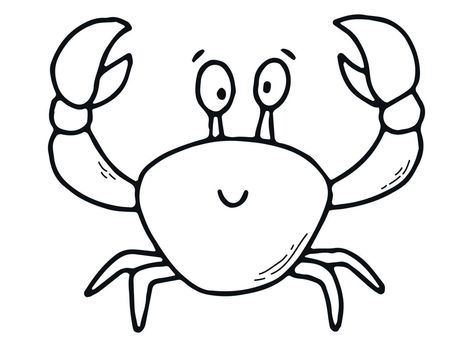 cute hand drawn crab for kids coloring sheets, books, prints, cards, posters, preschool activities. Sea life doodle, clipart. EPS 10 Crab Outline, Crab Clipart, Crab Drawing, Kids Coloring Sheets, Doodle Clipart, Cruise Door, Coloring Sheets For Kids, Clipart Black And White, Kids Coloring