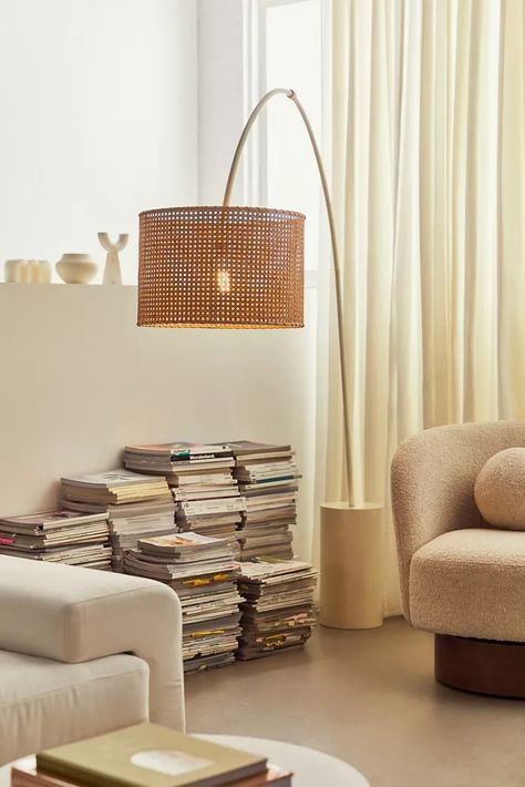 Lighting | Modern Lights + Light Fixtures | Urban Outfitters Organic Interiors, Rattan Floor Lamp, Pinterest Room, Deco House, Arc Floor Lamp, Boho Floor, Lighting Sconces, Floor Lamp With Shelves, Floor Lamps Living Room