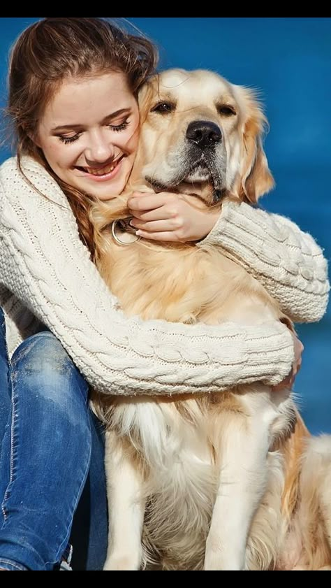 Love dog hugs! Pose Reference With Dog, Hugging Dog Drawing, Hugging Dog Reference, Holding Puppy Pose, Person And Dog Drawing Reference, Holding Dog Pose, Dog Hugging Human, Pose With Dog, Hugging Dog