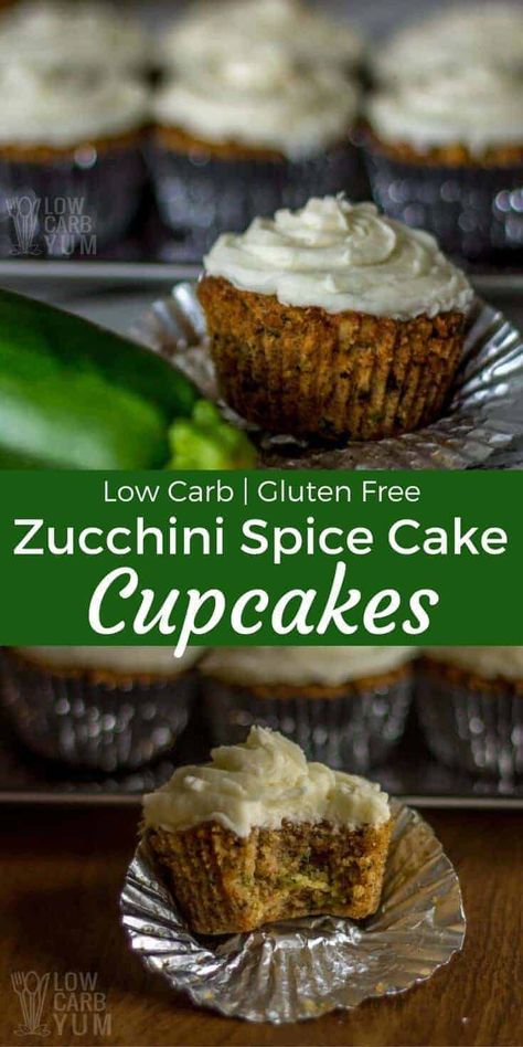 These delicious keto spice cake zucchini cupcakes are topped with a sugar-free cream cheese frosting. For muffins, just leave them unfrosted! Zucchini Recipes Healthy Easy, Spice Cake Cupcakes, Zucchini Spice Cake, Sugar Free Cream Cheese Frosting, Gluten Free Sugar Free Recipes, Zucchini Recipes Healthy, Cupcakes Filled, Sugar Free Recipes Desserts, Postre Keto